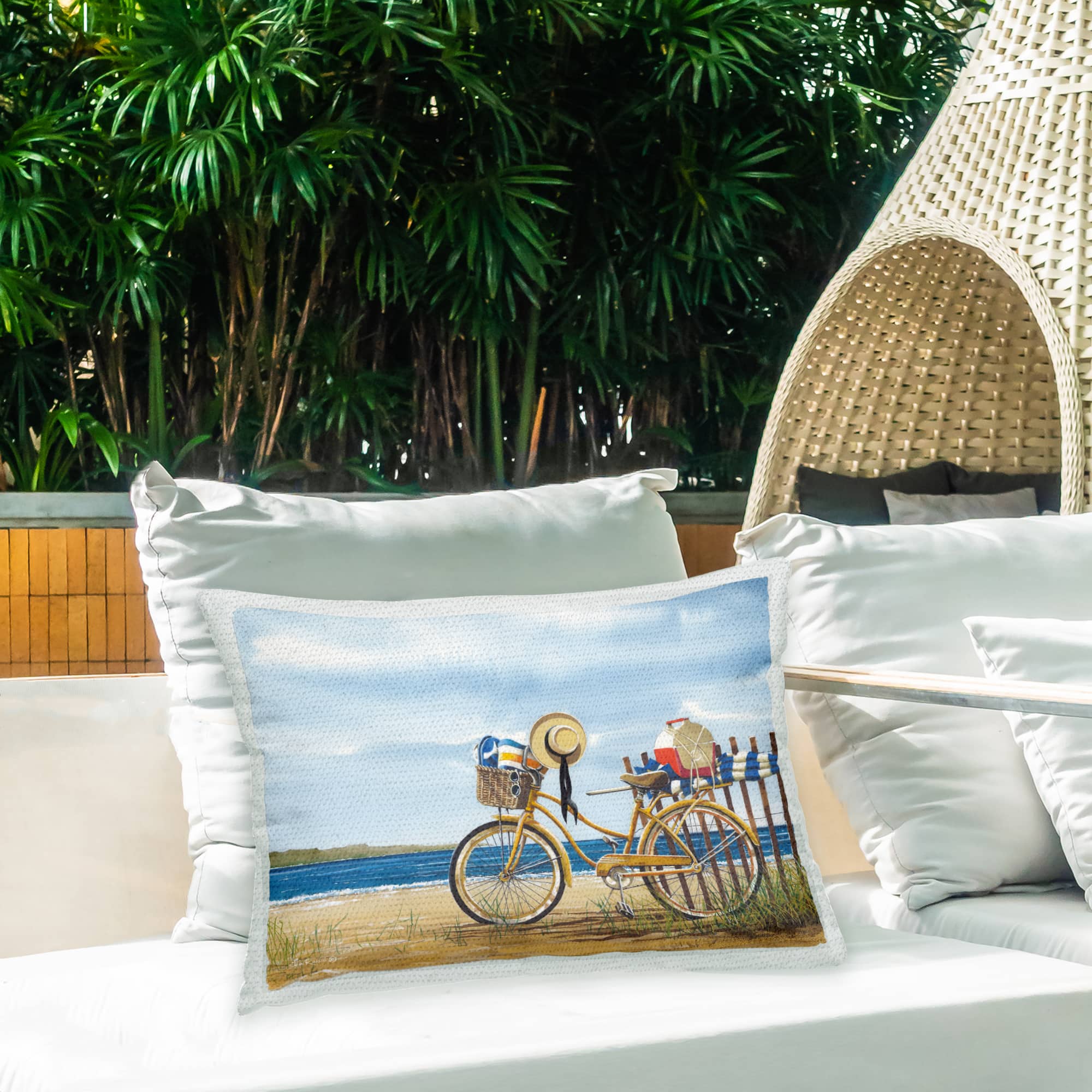 Stupell Industries 14" x 20" Seaside Bicycle Scene Outdoor Print Throw Pillow